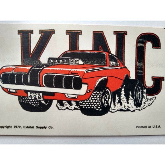 Hot Rod Postcard Ford 429 Boss Mustang Monster King Car Auto Racer Card 1972 - Picture 3 of 3